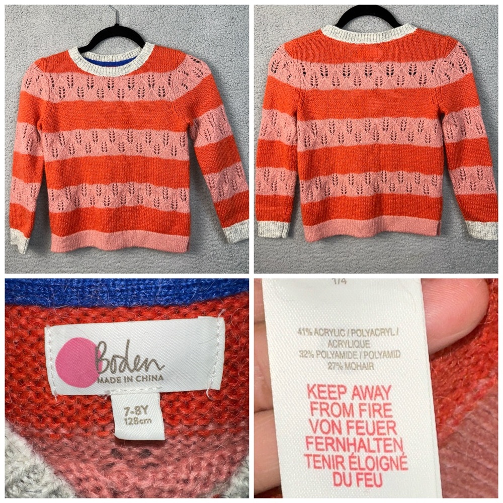 Boden Pink and Orange Striped Knit Sweater